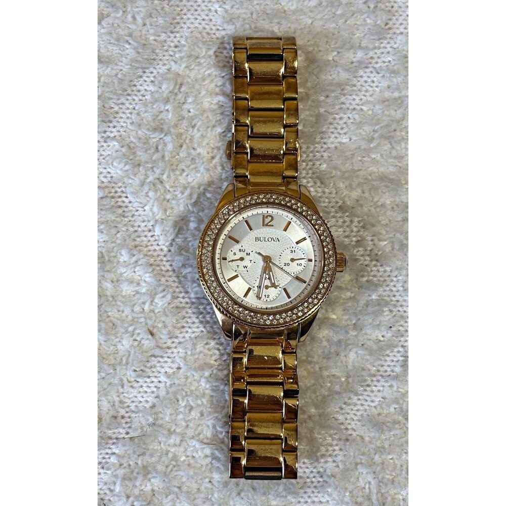 Bulova 97N101 Rose Gold Crystal Bezel Quartz Stainless Steel Watch Unisex